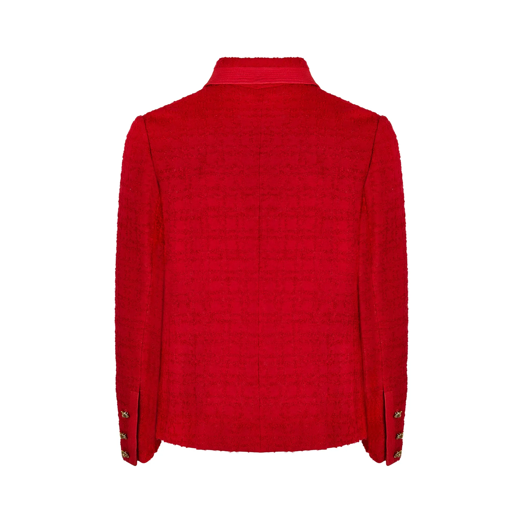 1960s Red Boucle Wool Tweed and Lion Button Jacket