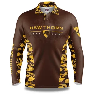 AFL Long Sleeve Reef Runner Fishing Polo Tee Shirt - Hawthorn Hawks - Adult