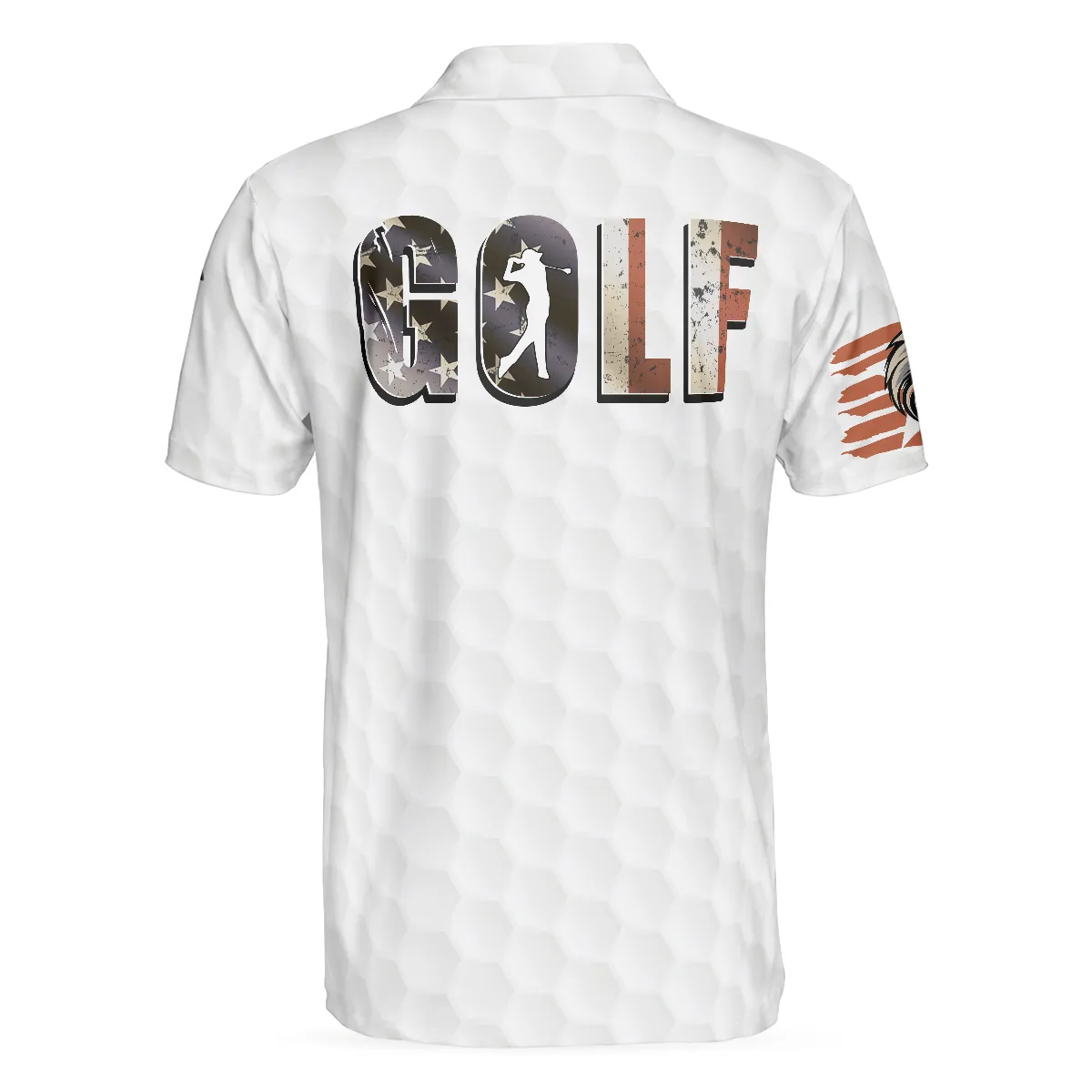 American Golfer Eagle Golf Ball Texture Polo Shirt, Ripped American Flag Polo Shirt, Patriotic Golf Shirt For Men