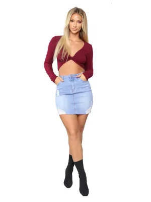 Avah Women's Ripped Loose And Slim Denim Skirt