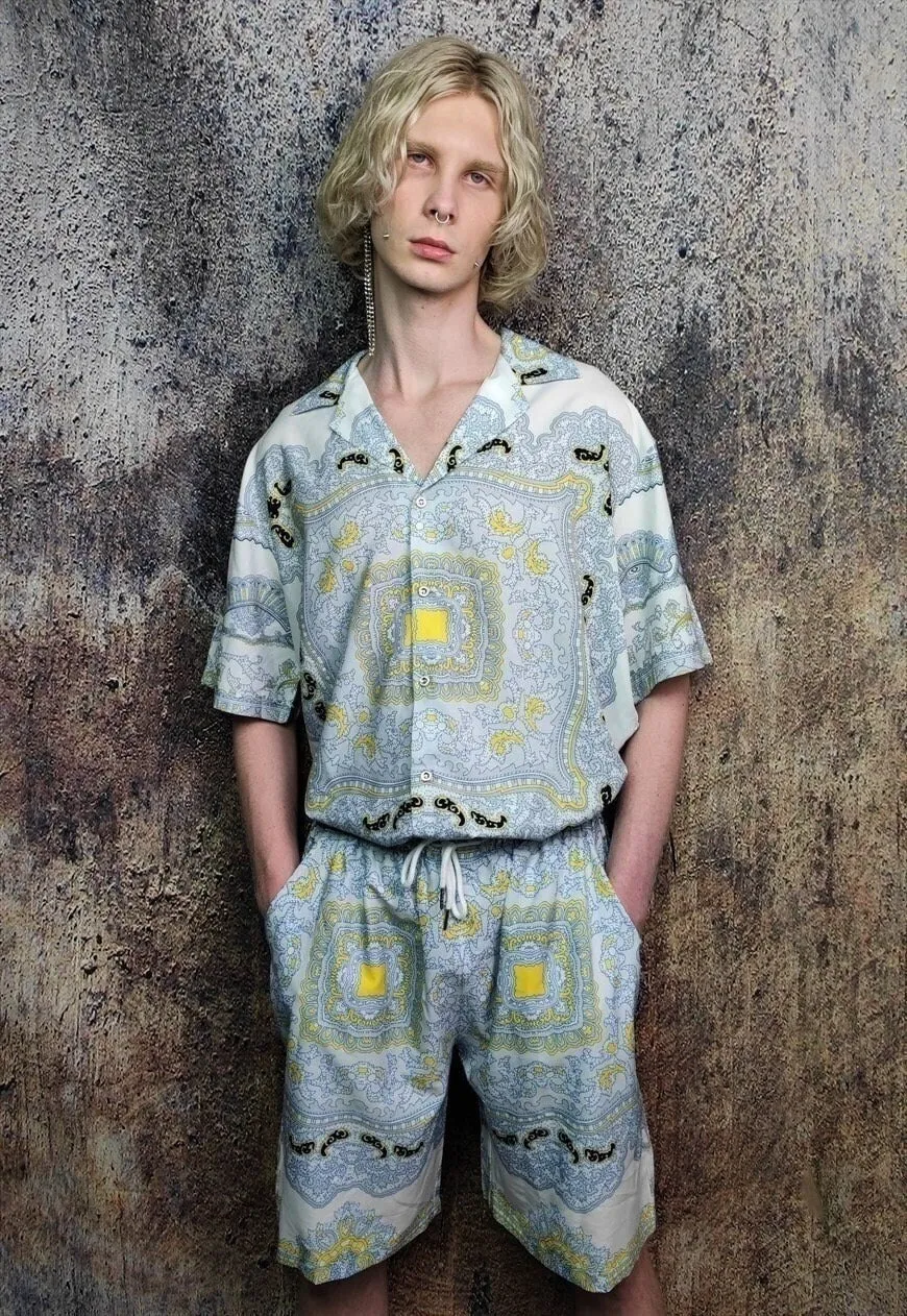 Baroque sports set paisley pattern shirt & shorts combo