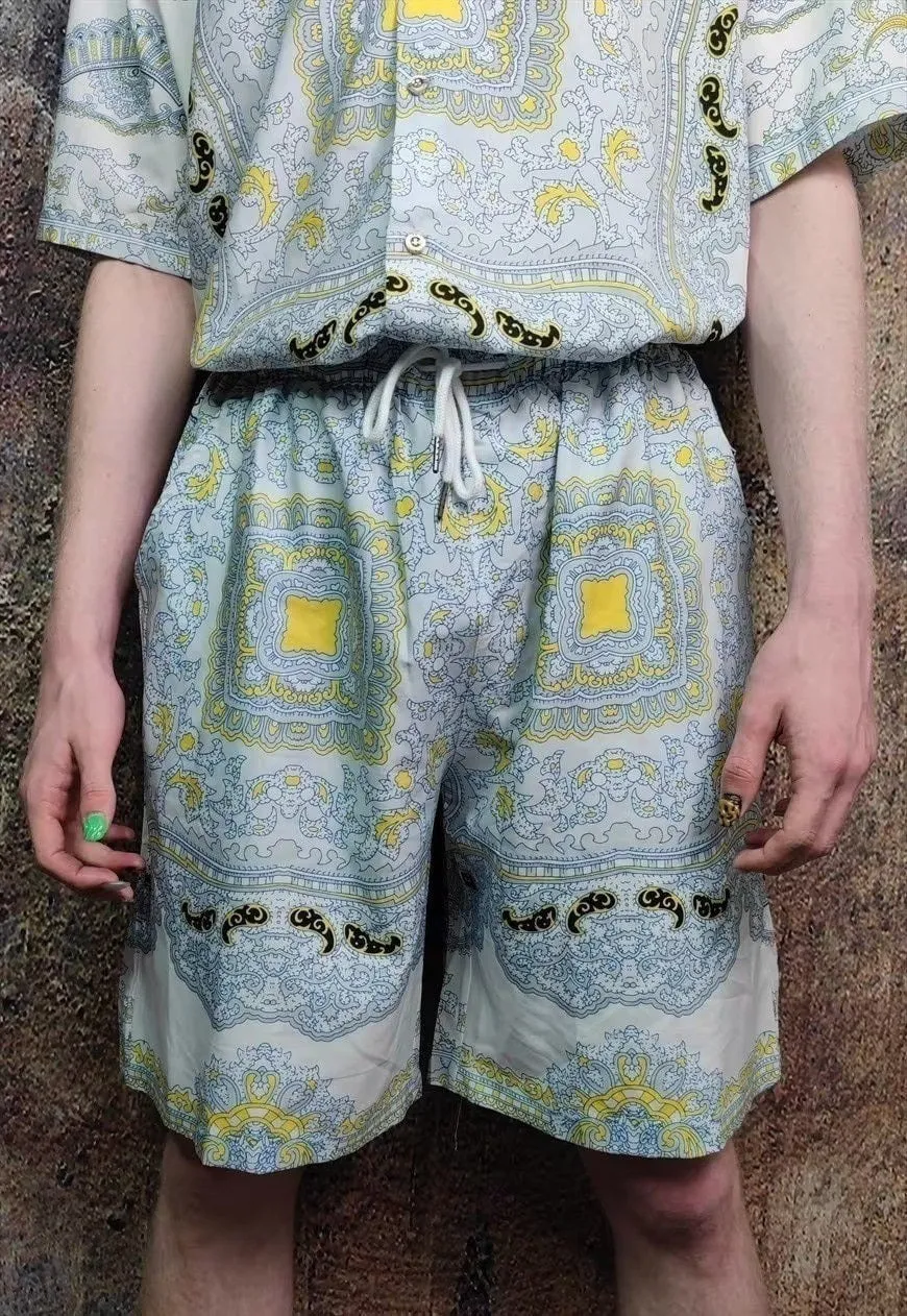 Baroque sports set paisley pattern shirt & shorts combo