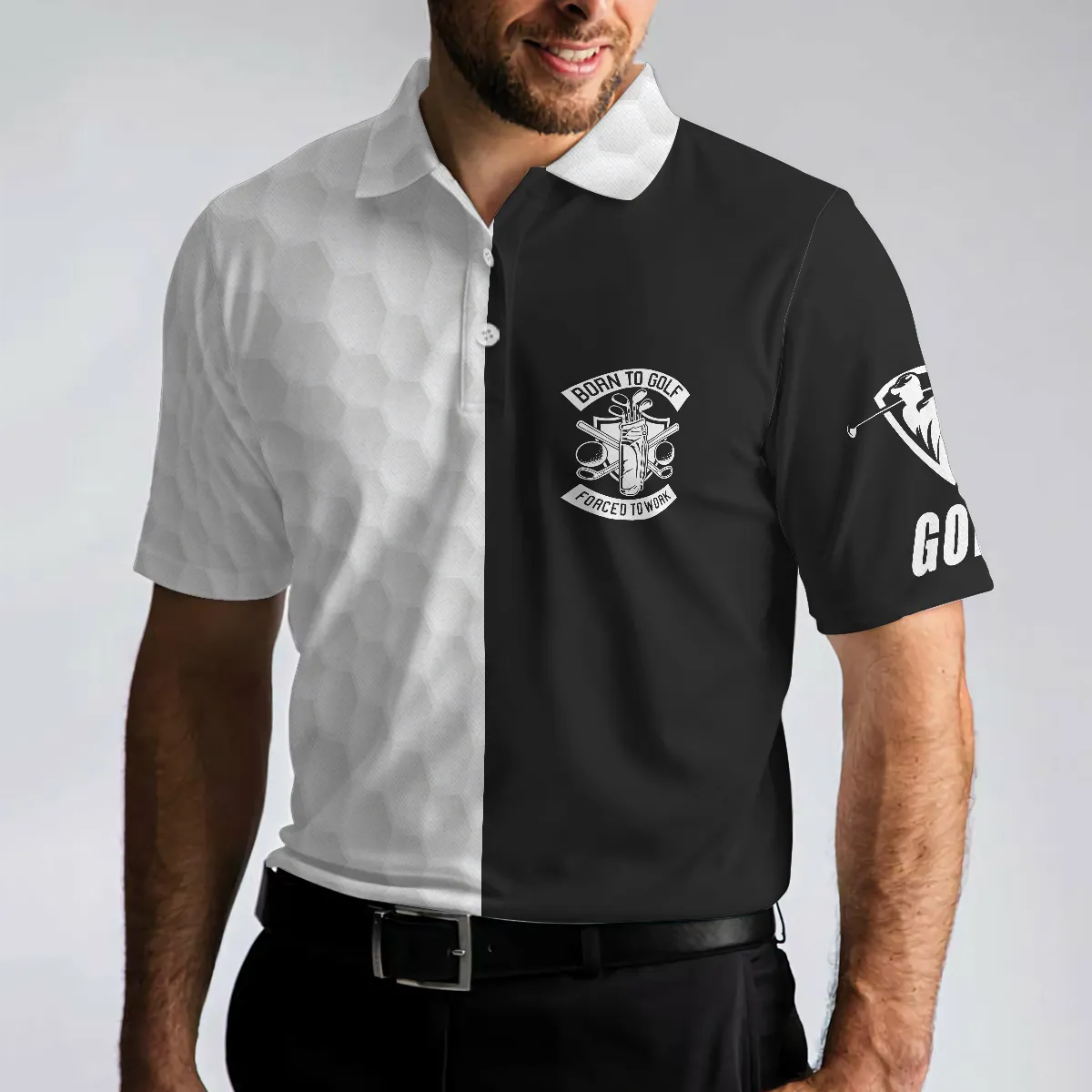 Black & White Are You Looking At My Putt Golf Polo Shirt, Black And Golf Pattern Polo Shirt, Sarcastic Golf Shirt For Men