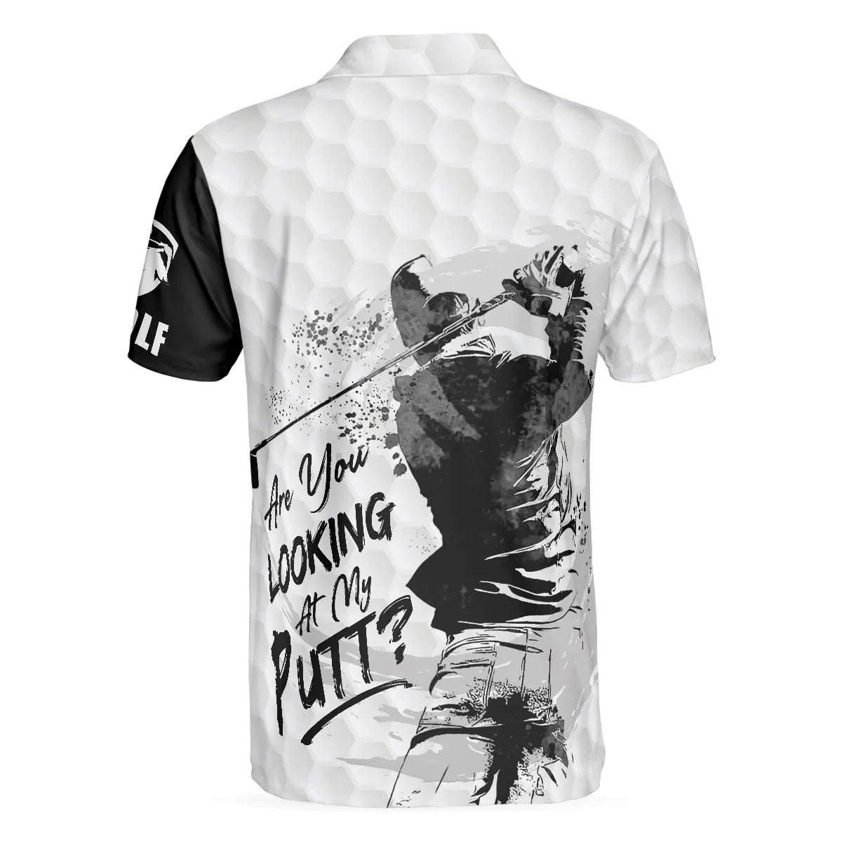 Black & White Are You Looking At My Putt Golf Polo Shirt, Black And Golf Pattern Polo Shirt, Sarcastic Golf Shirt For Men