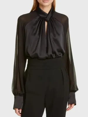 Black Blouses For Women Stand Collar Loose Long Sleeve Cut Out Casual Solid Pullovers Female Fall Fashion Clothing