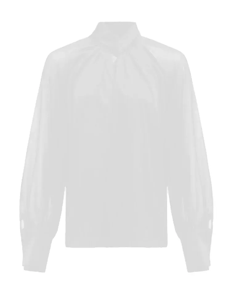 Black Blouses For Women Stand Collar Loose Long Sleeve Cut Out Casual Solid Pullovers Female Fall Fashion Clothing