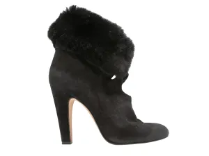 Black Sarah Flint Mink-Trimmed Suede Ankle Boots Size 40