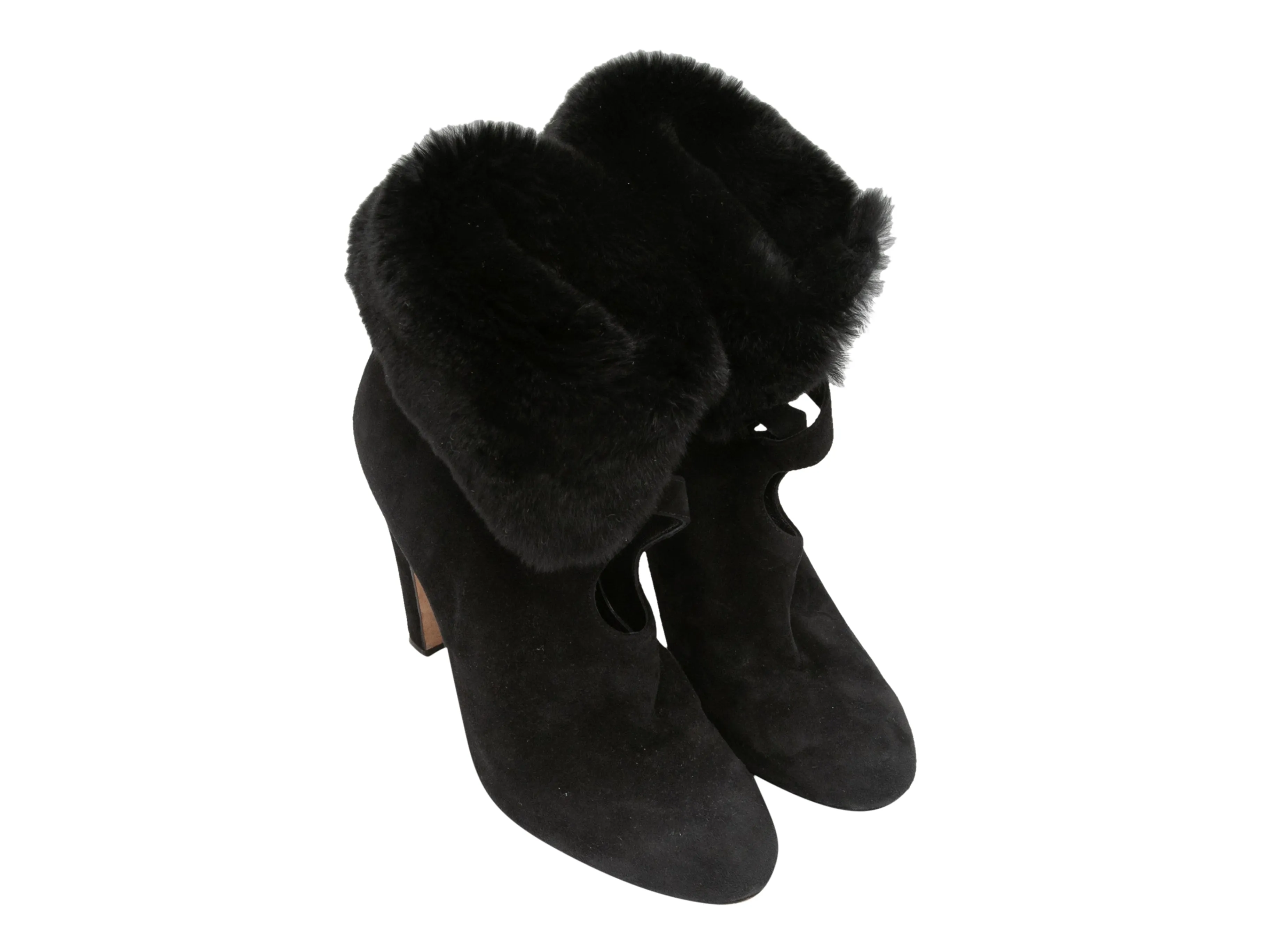 Black Sarah Flint Mink-Trimmed Suede Ankle Boots Size 40