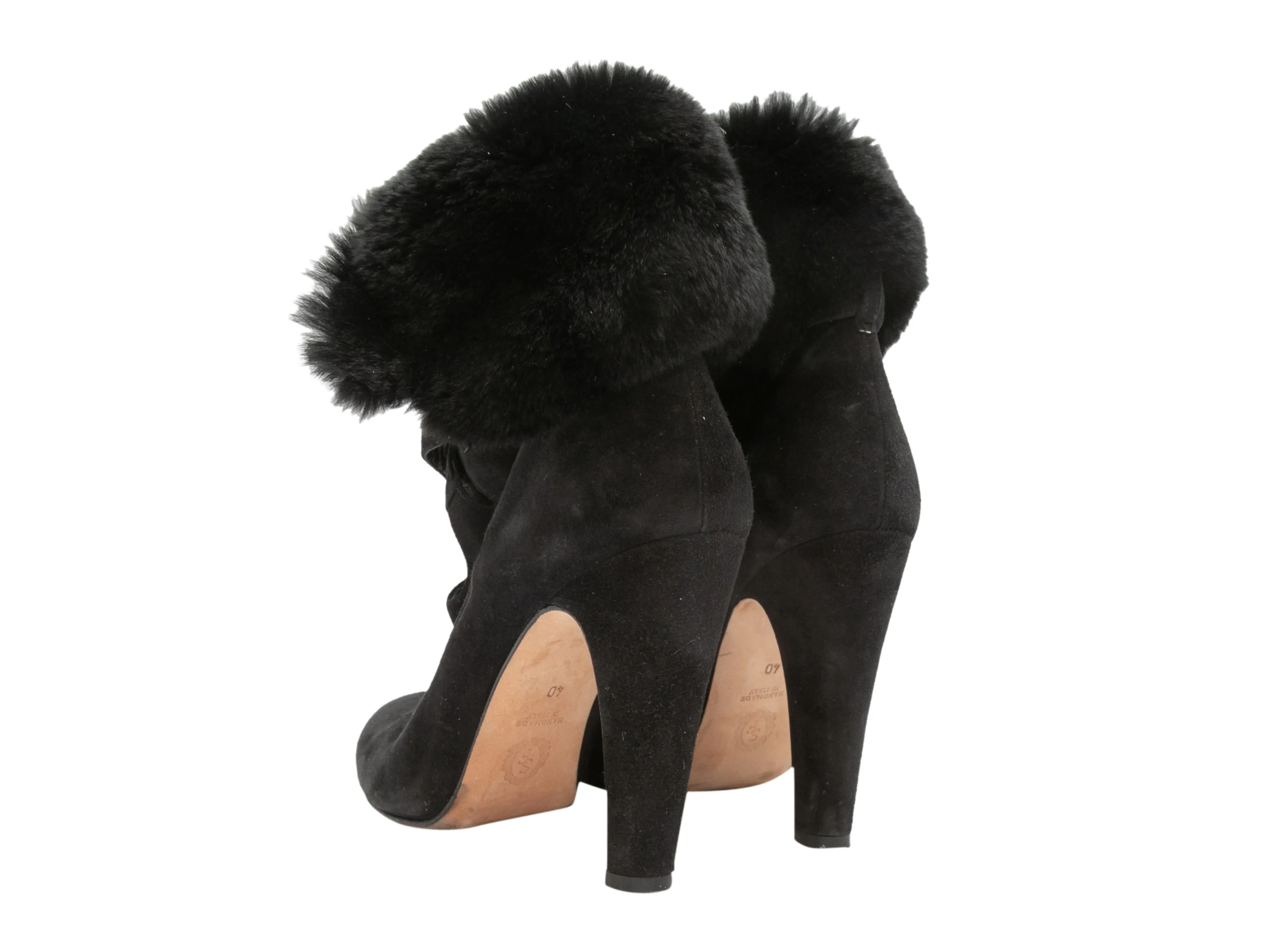Black Sarah Flint Mink-Trimmed Suede Ankle Boots Size 40