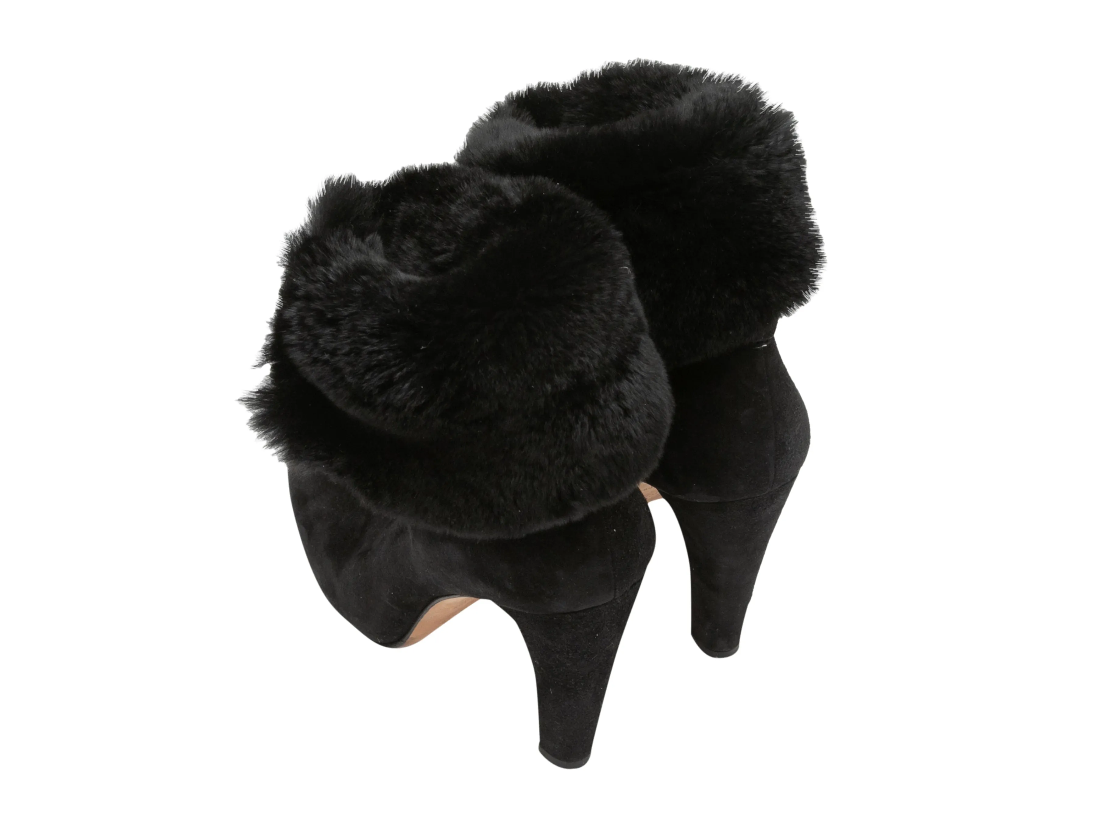 Black Sarah Flint Mink-Trimmed Suede Ankle Boots Size 40
