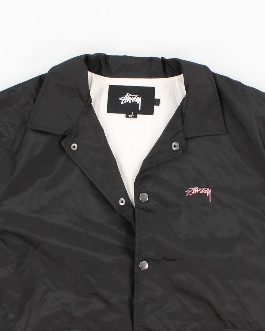 Black Stussy Button Up Windbreaker - L