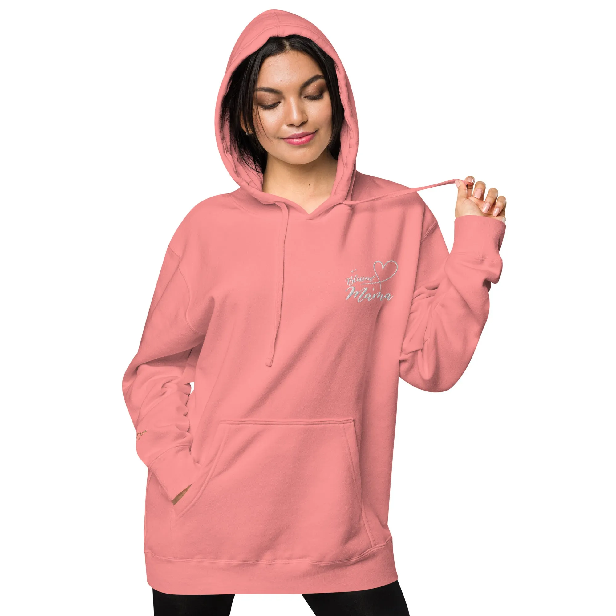 Blessed Mama Embroidered Design Unisex Pigment-Dyed Hoodie, lioness-love