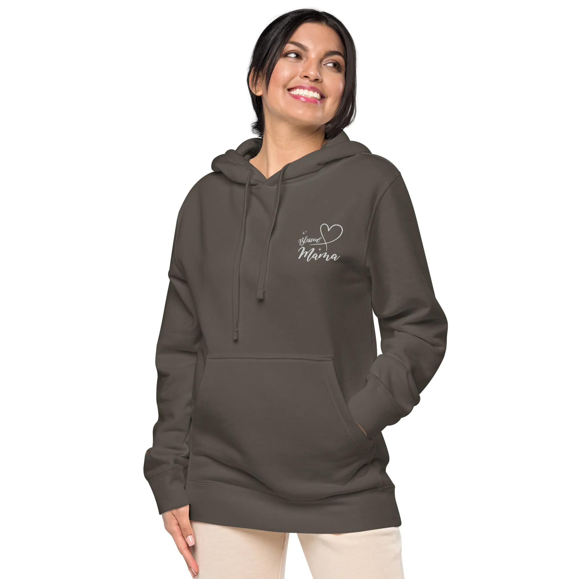 Blessed Mama Embroidered Design Unisex Pigment-Dyed Hoodie, lioness-love