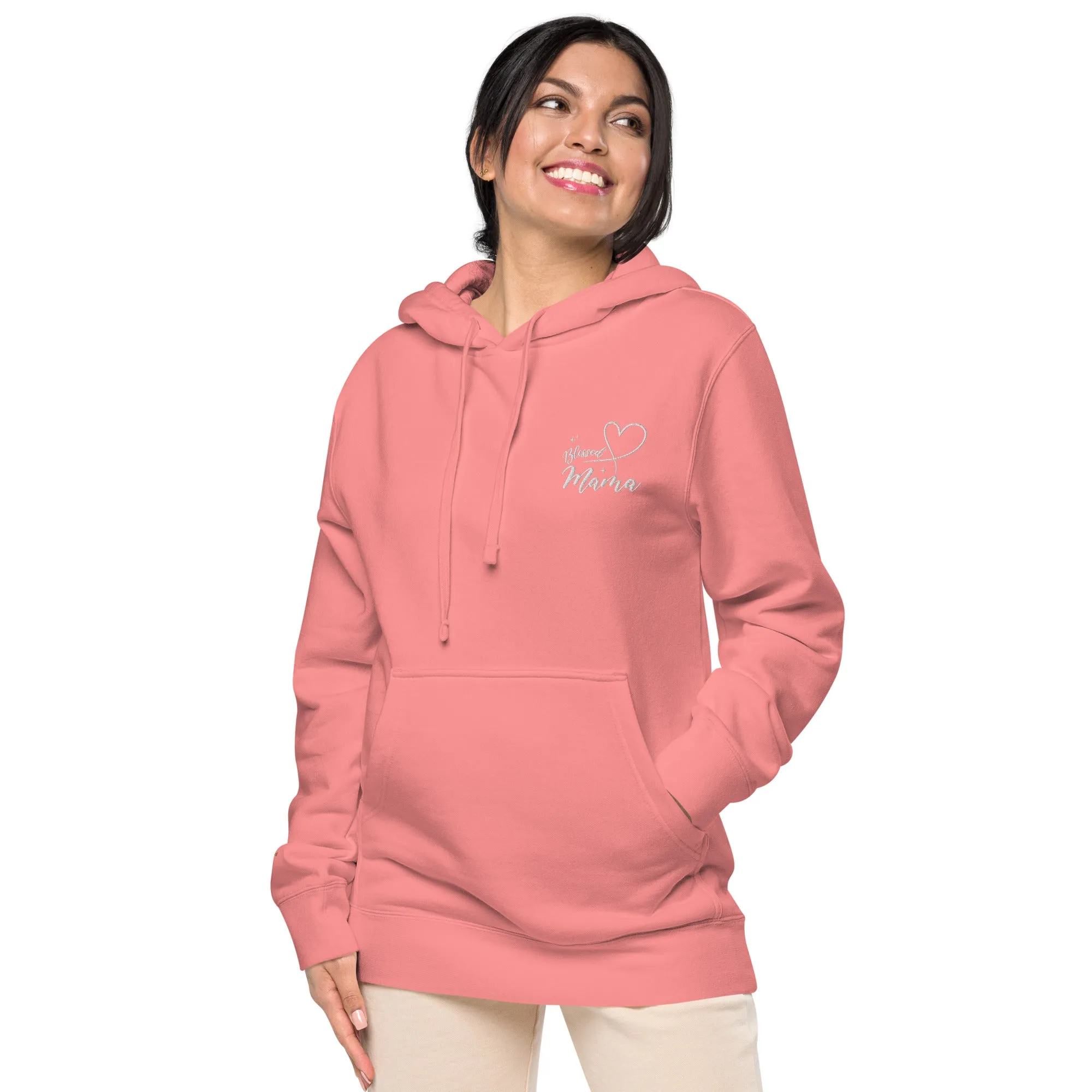 Blessed Mama Embroidered Design Unisex Pigment-Dyed Hoodie, lioness-love