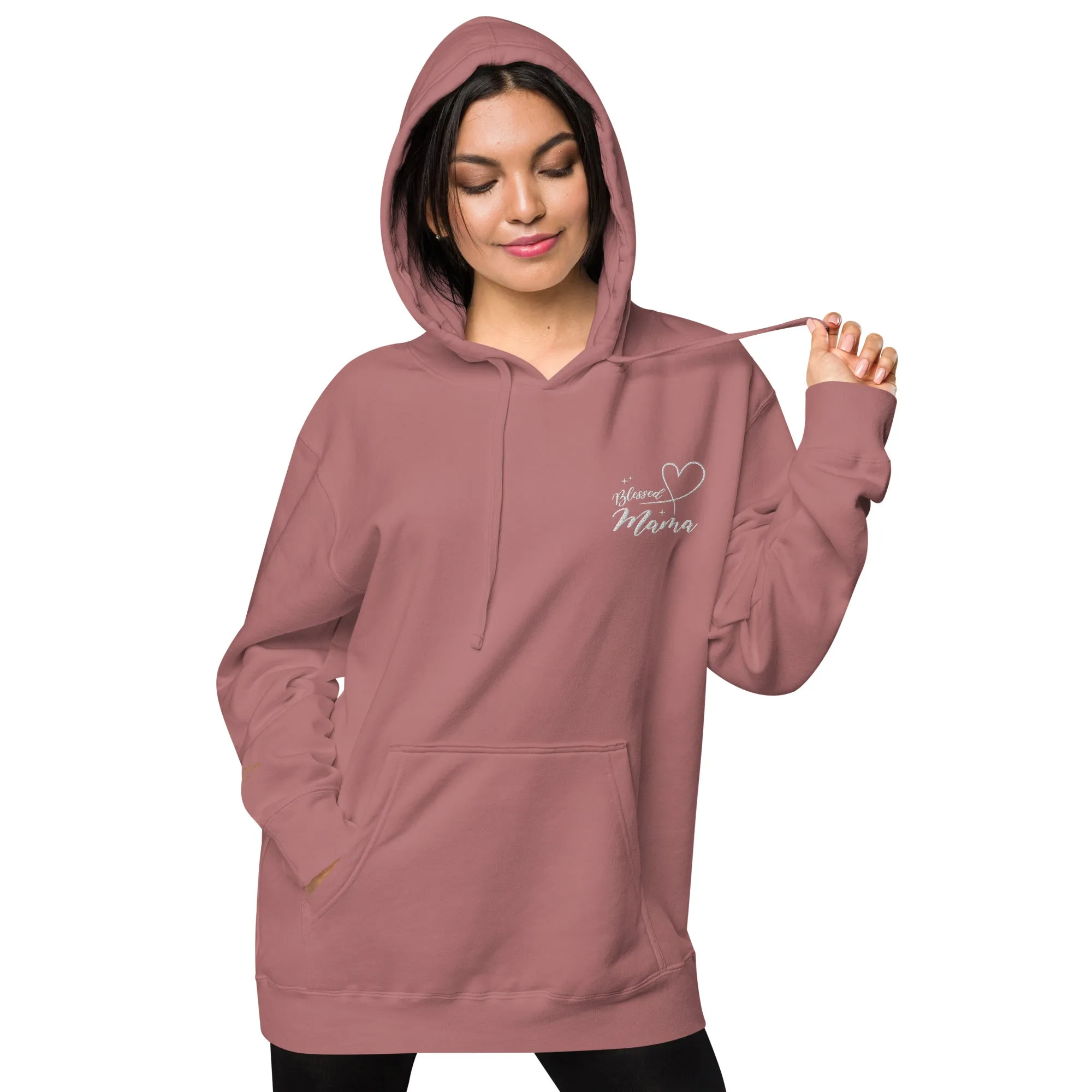 Blessed Mama Embroidered Design Unisex Pigment-Dyed Hoodie, lioness-love