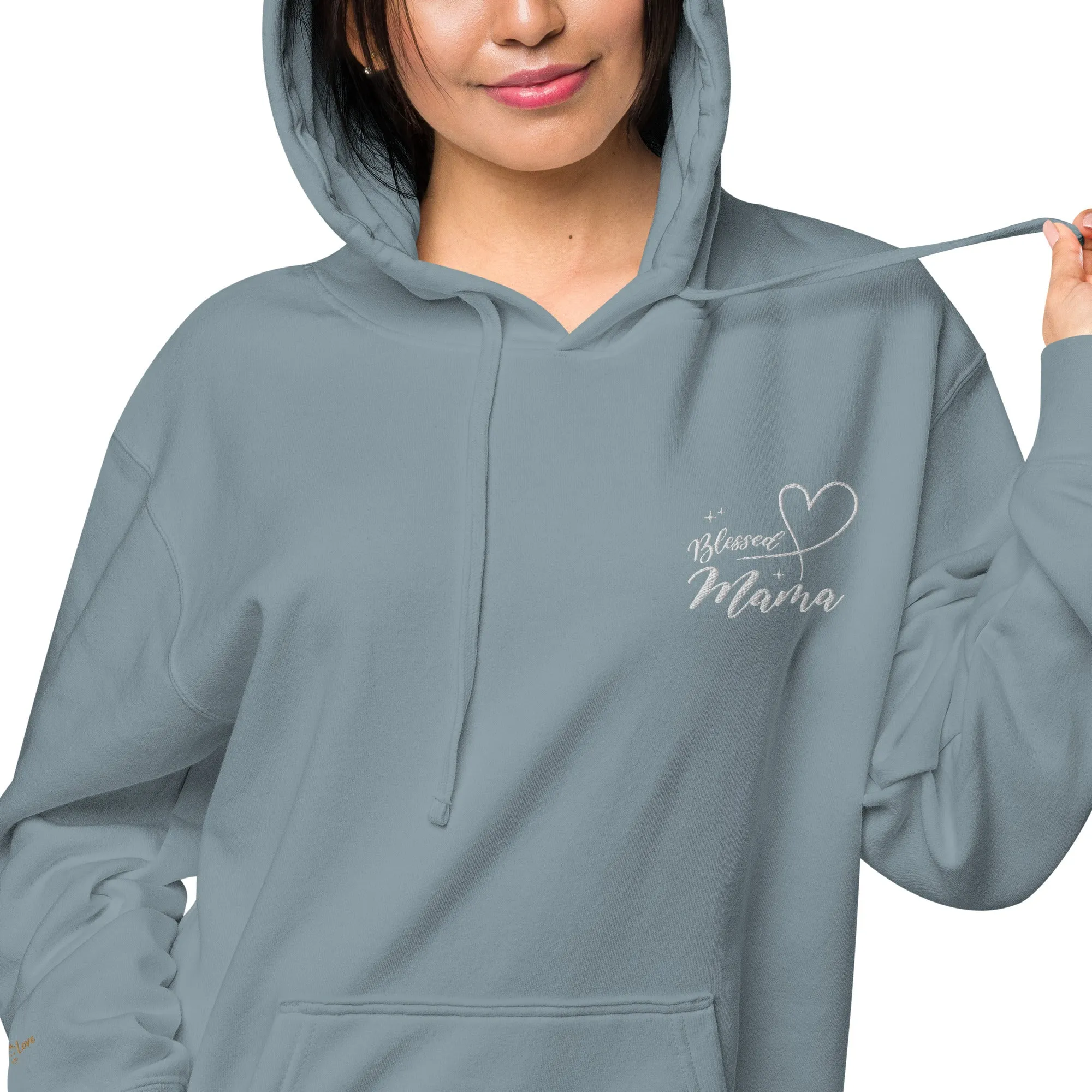 Blessed Mama Embroidered Design Unisex Pigment-Dyed Hoodie, lioness-love