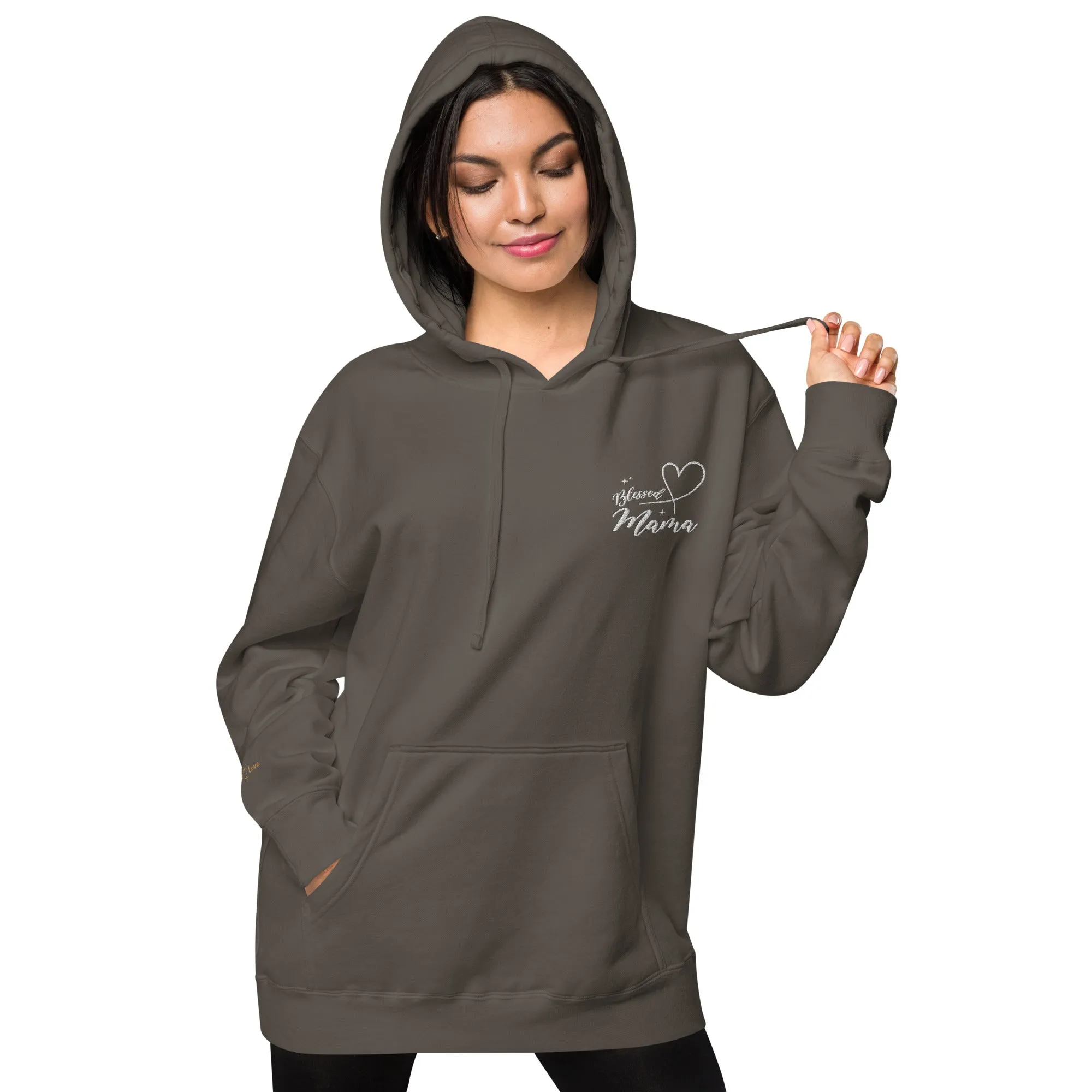 Blessed Mama Embroidered Design Unisex Pigment-Dyed Hoodie, lioness-love