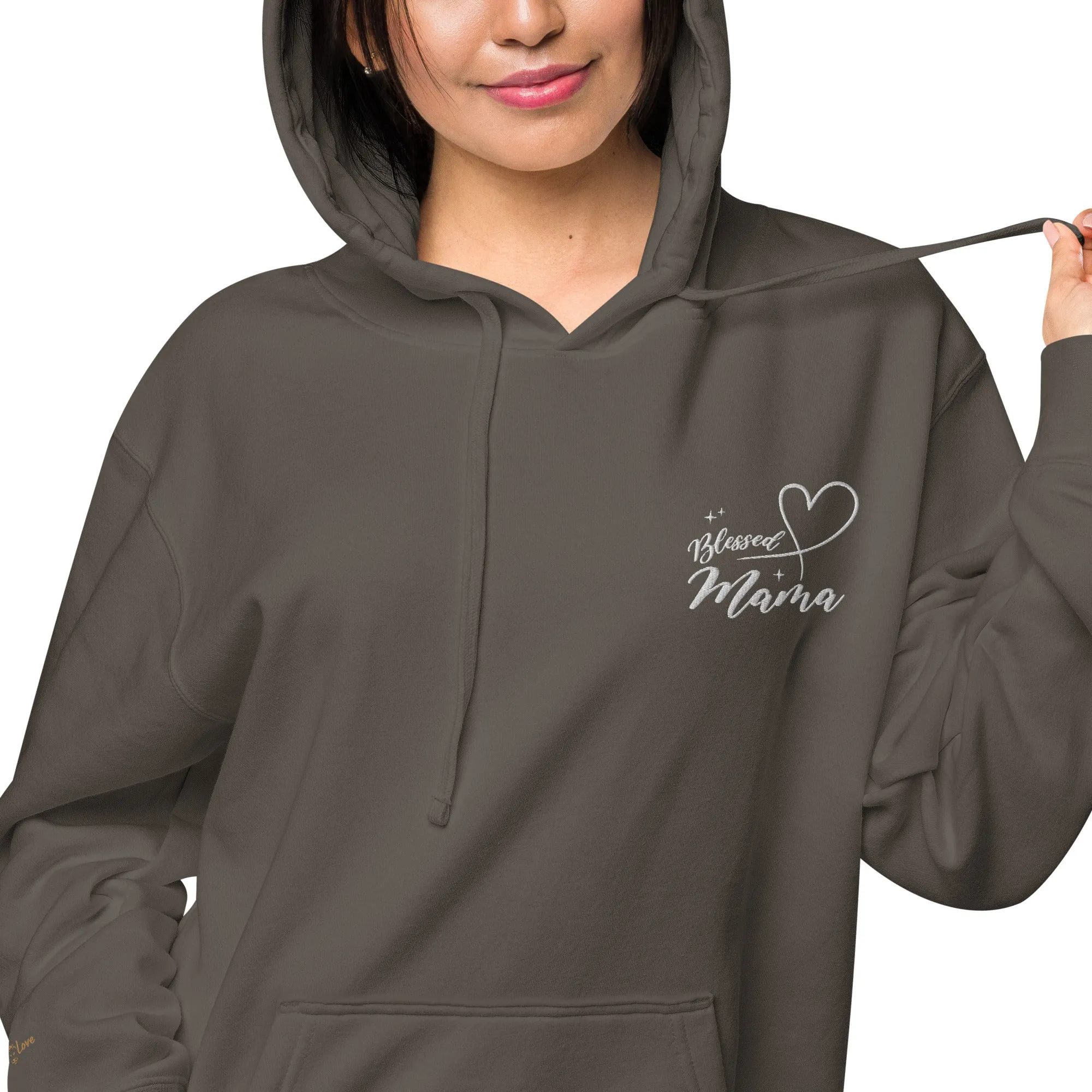Blessed Mama Embroidered Design Unisex Pigment-Dyed Hoodie, lioness-love