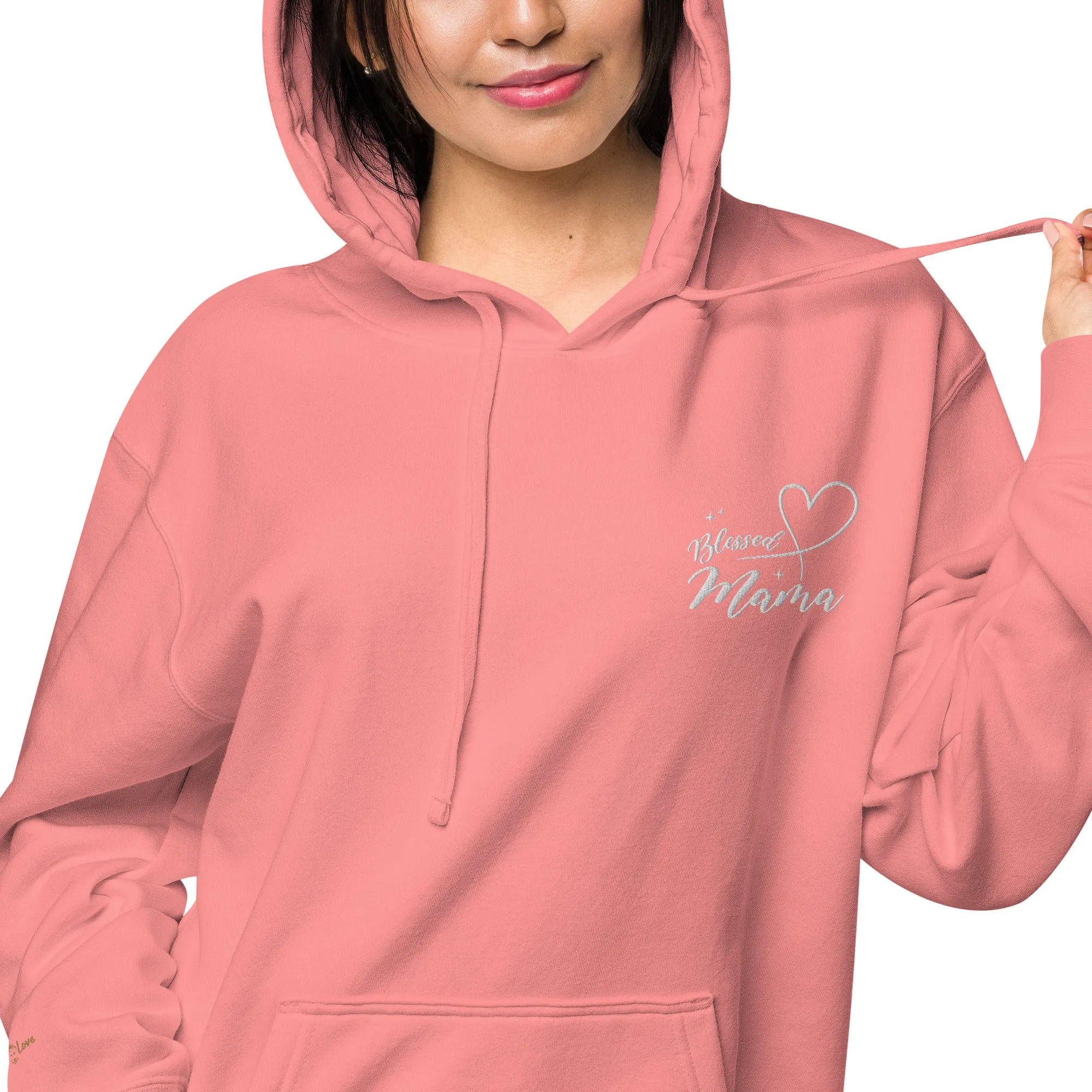 Blessed Mama Embroidered Design Unisex Pigment-Dyed Hoodie, lioness-love