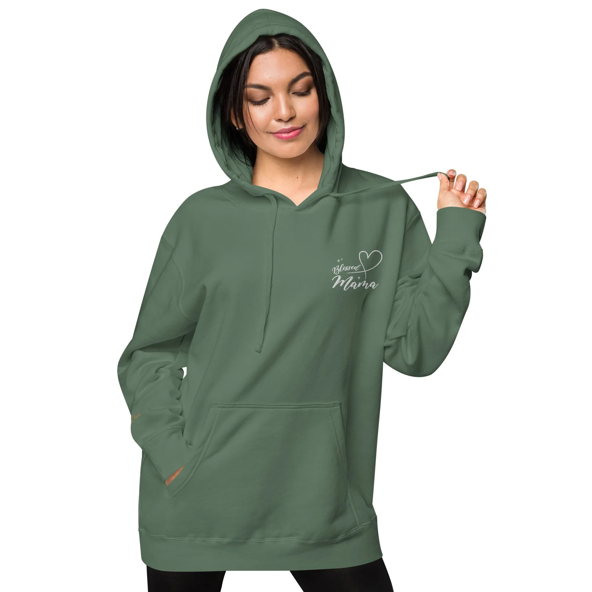 Blessed Mama Embroidered Design Unisex Pigment-Dyed Hoodie, lioness-love