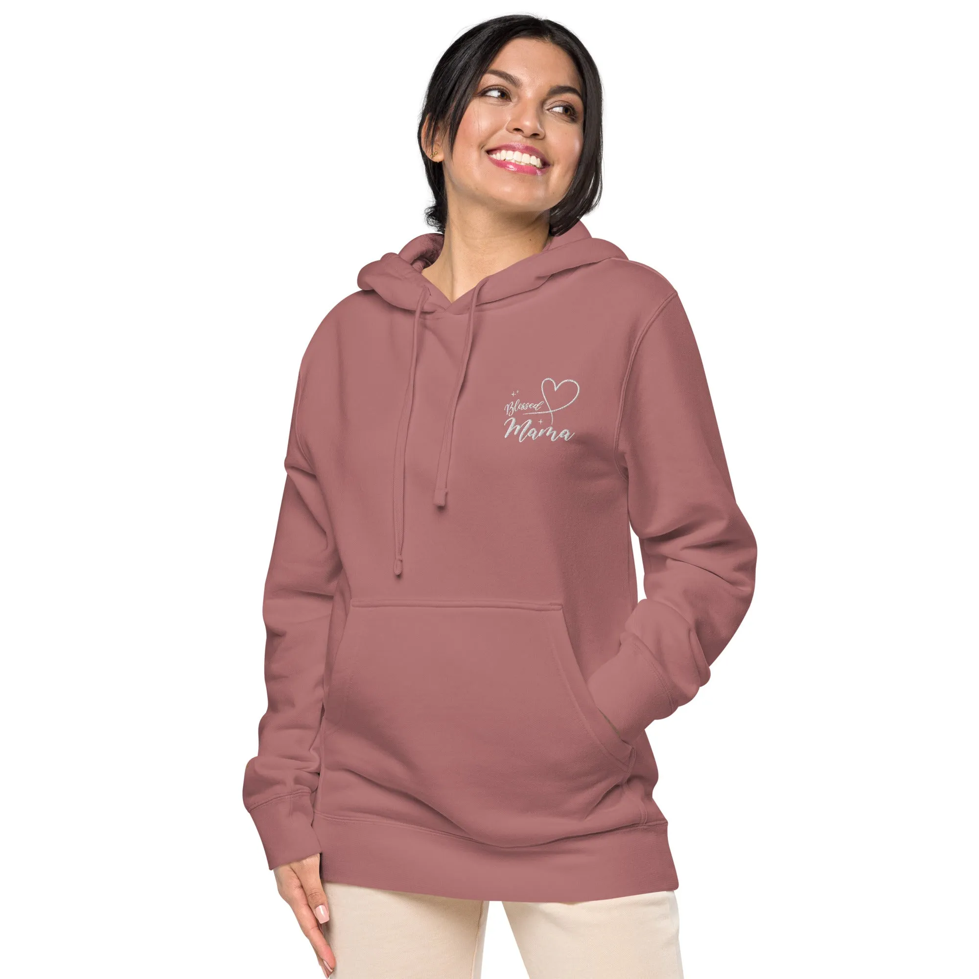 Blessed Mama Embroidered Design Unisex Pigment-Dyed Hoodie, lioness-love
