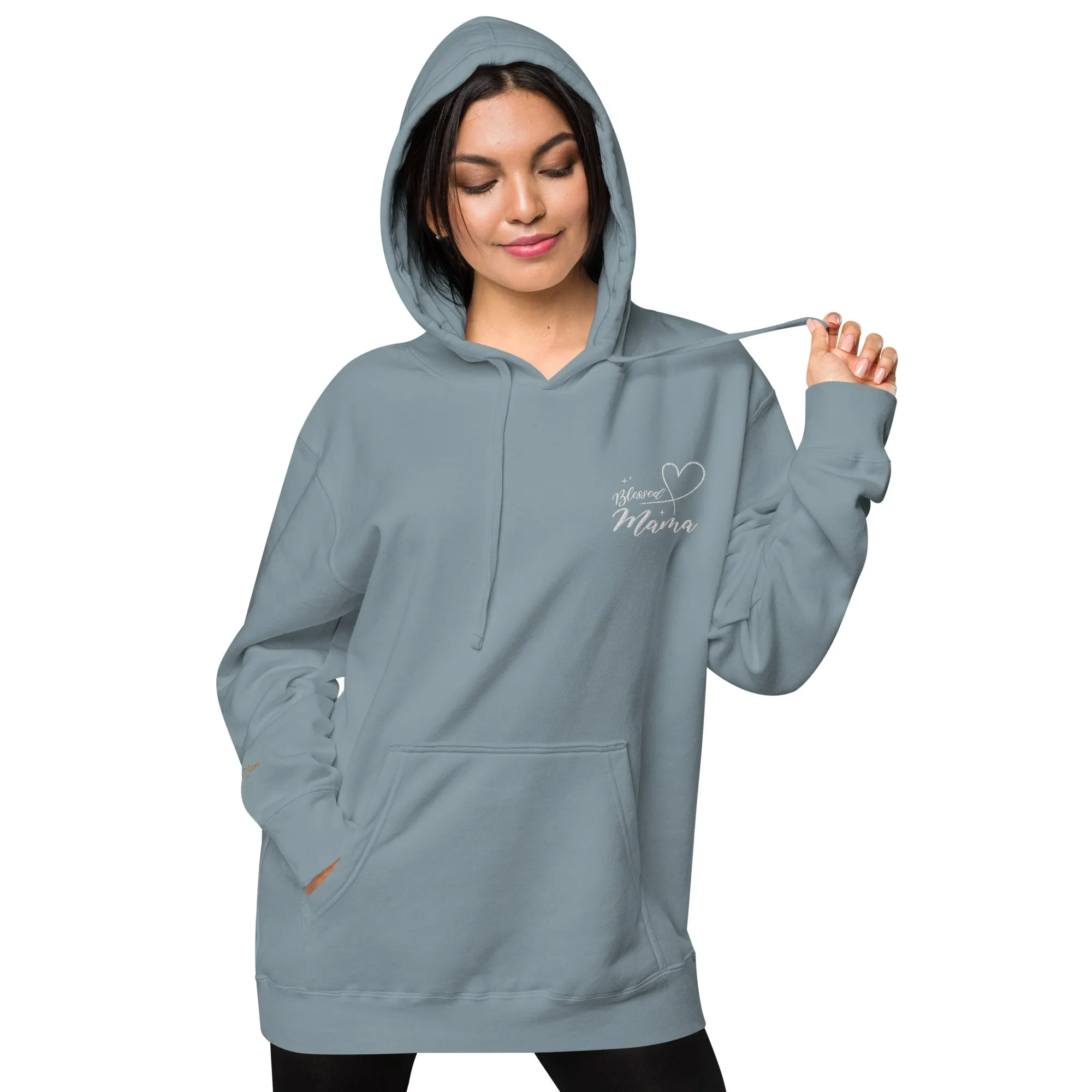 Blessed Mama Embroidered Design Unisex Pigment-Dyed Hoodie, lioness-love