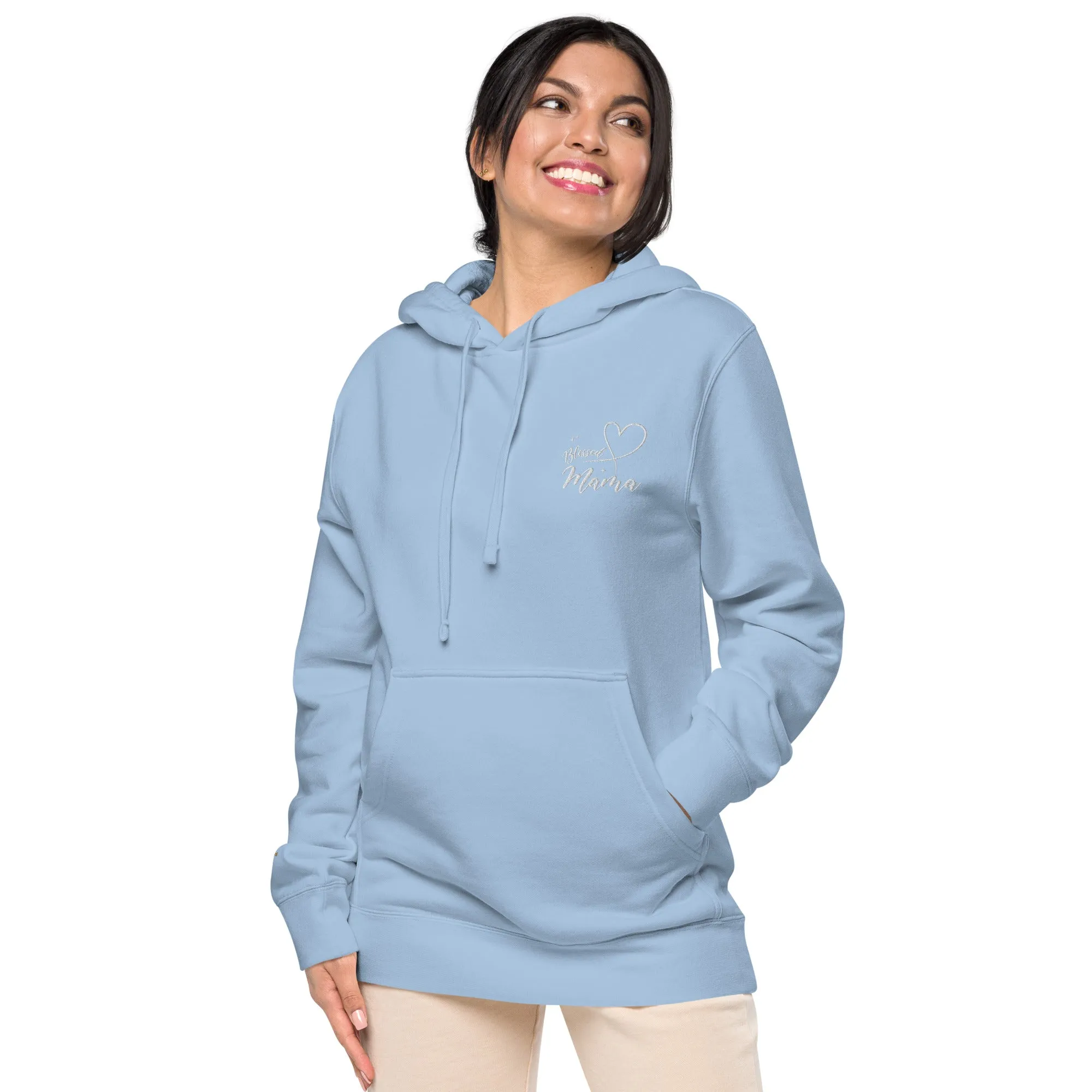 Blessed Mama Embroidered Design Unisex Pigment-Dyed Hoodie, lioness-love