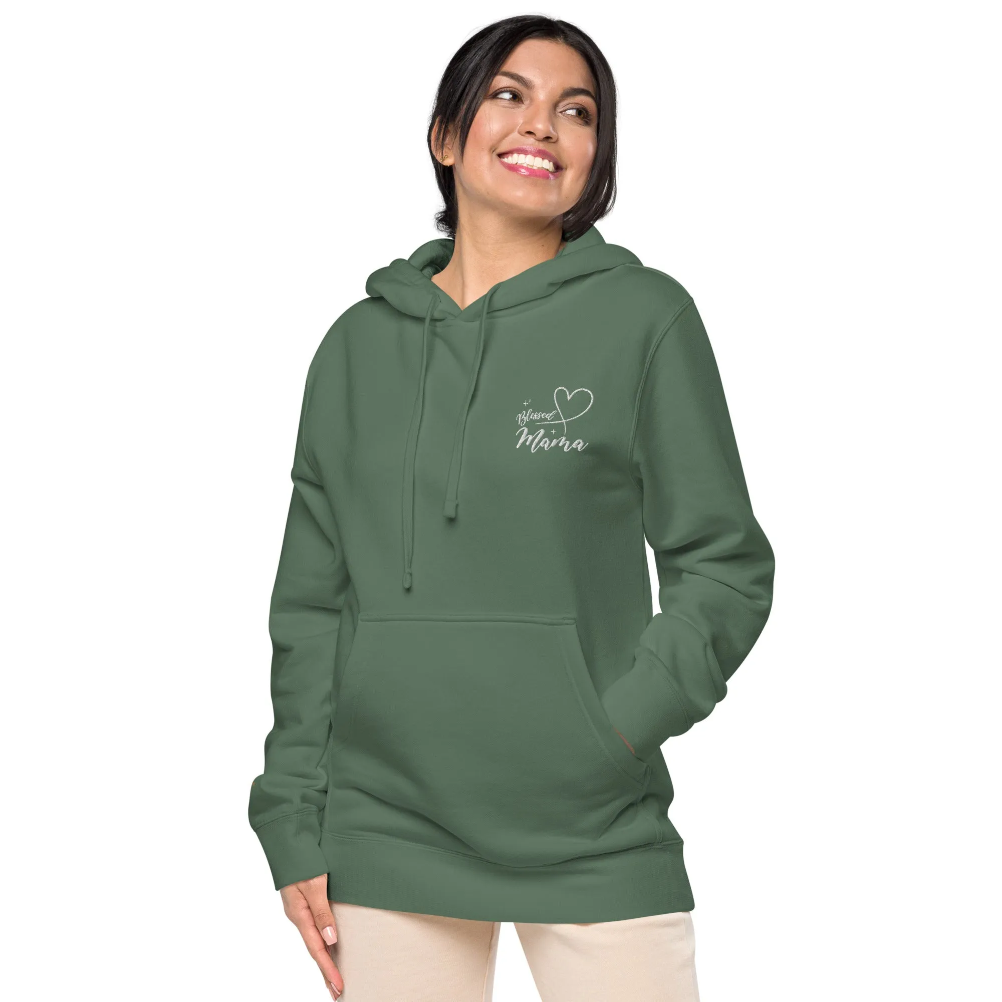 Blessed Mama Embroidered Design Unisex Pigment-Dyed Hoodie, lioness-love