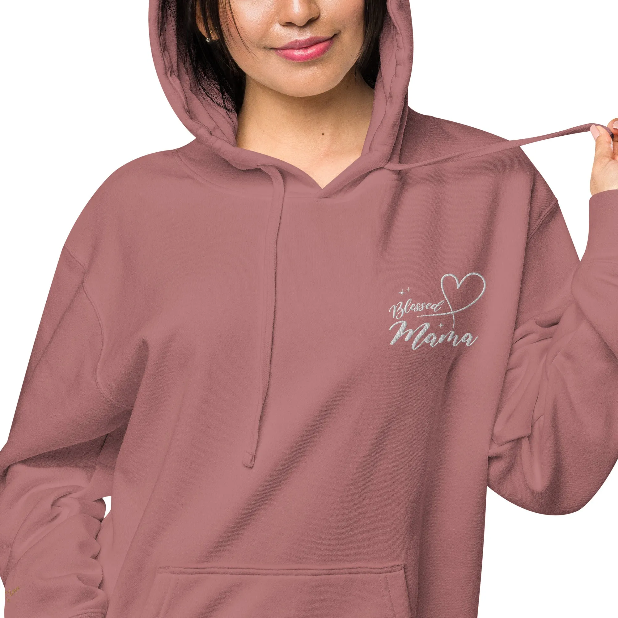 Blessed Mama Embroidered Design Unisex Pigment-Dyed Hoodie, lioness-love