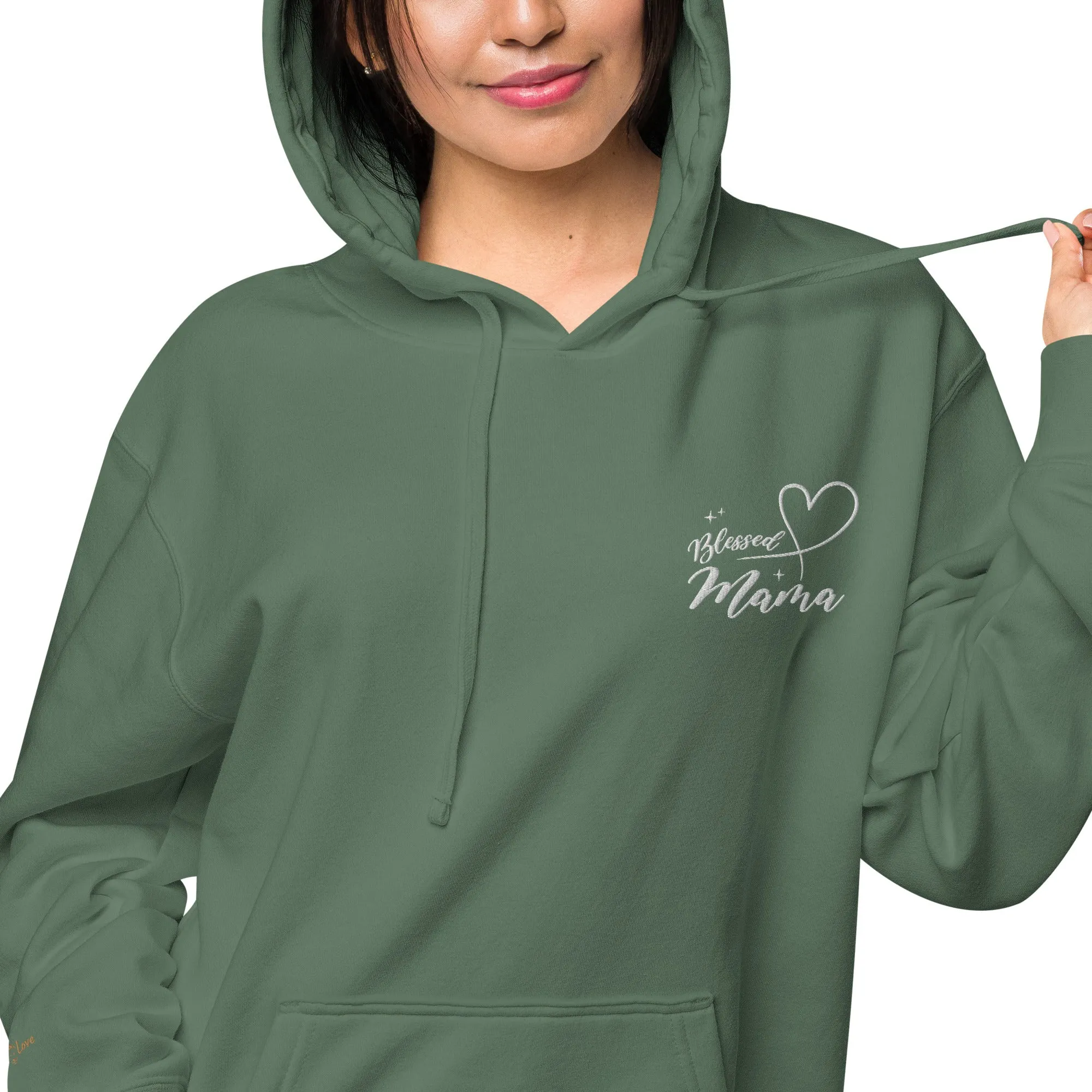 Blessed Mama Embroidered Design Unisex Pigment-Dyed Hoodie, lioness-love