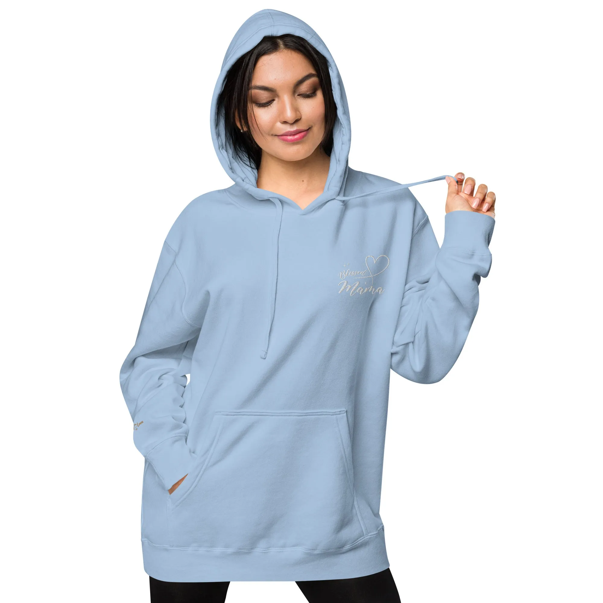 Blessed Mama Embroidered Design Unisex Pigment-Dyed Hoodie, lioness-love