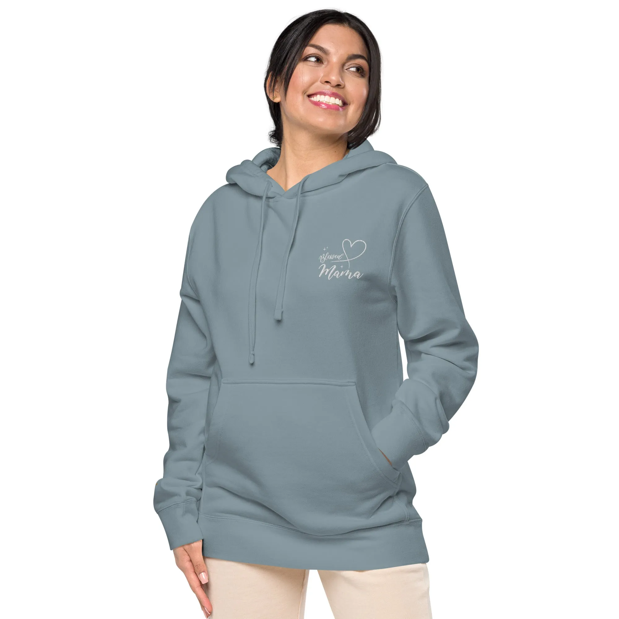 Blessed Mama Embroidered Design Unisex Pigment-Dyed Hoodie, lioness-love