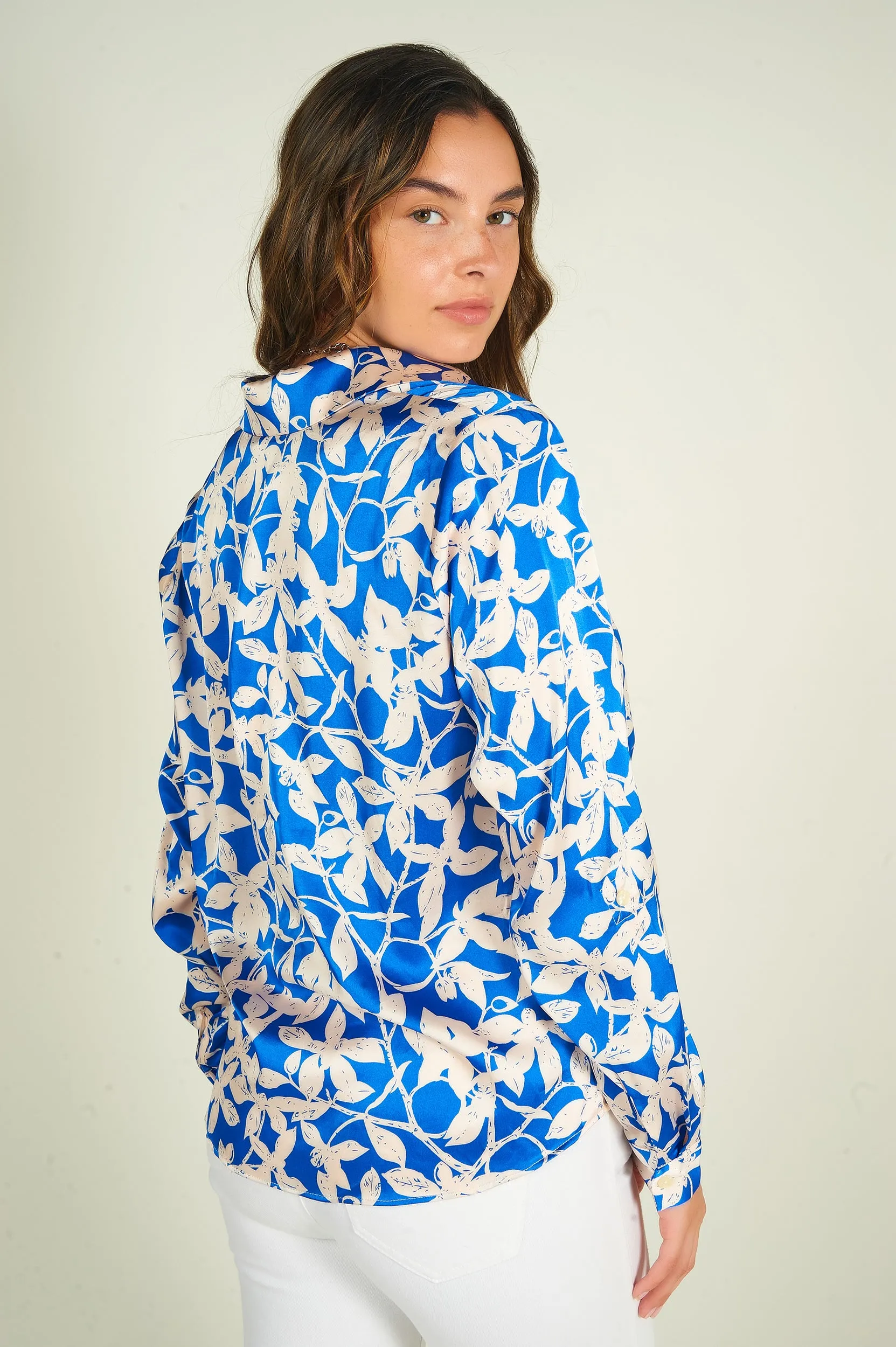 Blouse fleurie en satin - DALPHINA-F - (E-B1)