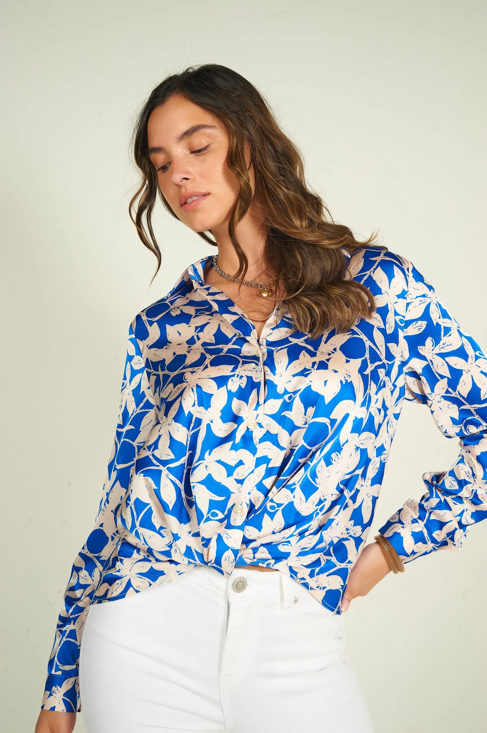 Blouse fleurie en satin - DALPHINA-F - (E-B1)