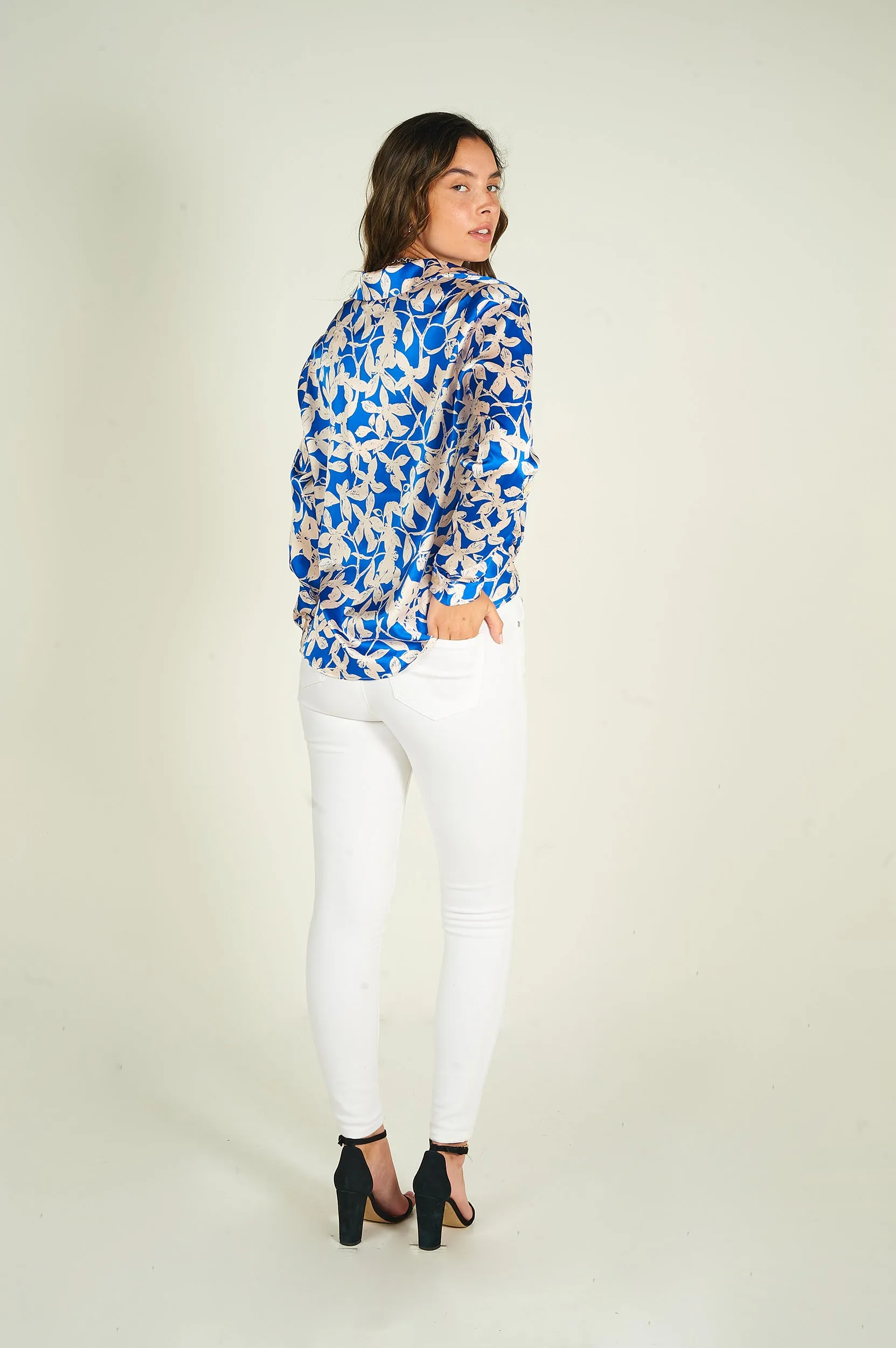 Blouse fleurie en satin - DALPHINA-F - (E-B1)