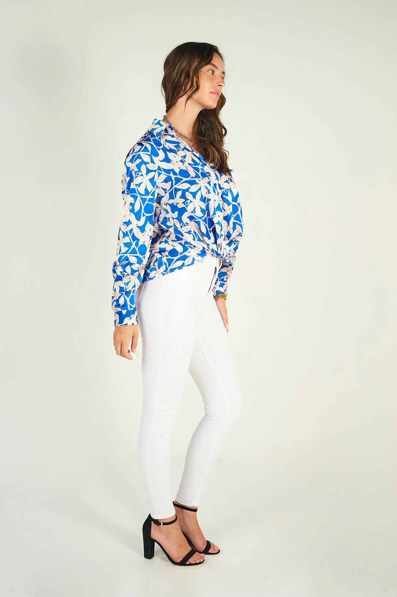 Blouse fleurie en satin - DALPHINA-F - (E-B1)