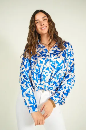 Blouse fleurie en satin - DALPHINA-F - (E-B1)
