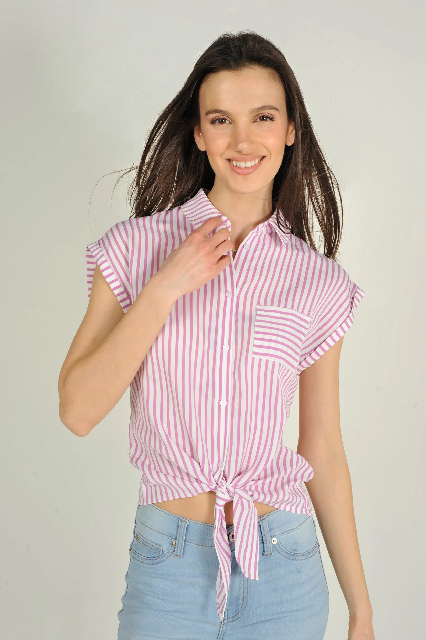 Blouse rayée à manches courtes - AUBELINE-X1 - (E-C4)