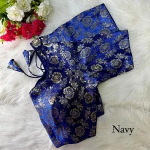 Blue Readymade Wedding Saree Blouse Brocade
