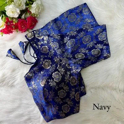Blue Readymade Wedding Saree Blouse Brocade