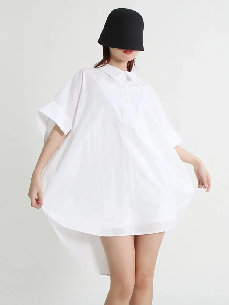 Casual Shirt For Women Lapel Batwing Short Sleeve Solid Minimalist Loose Blouses Female Summer Clothing Fashion
