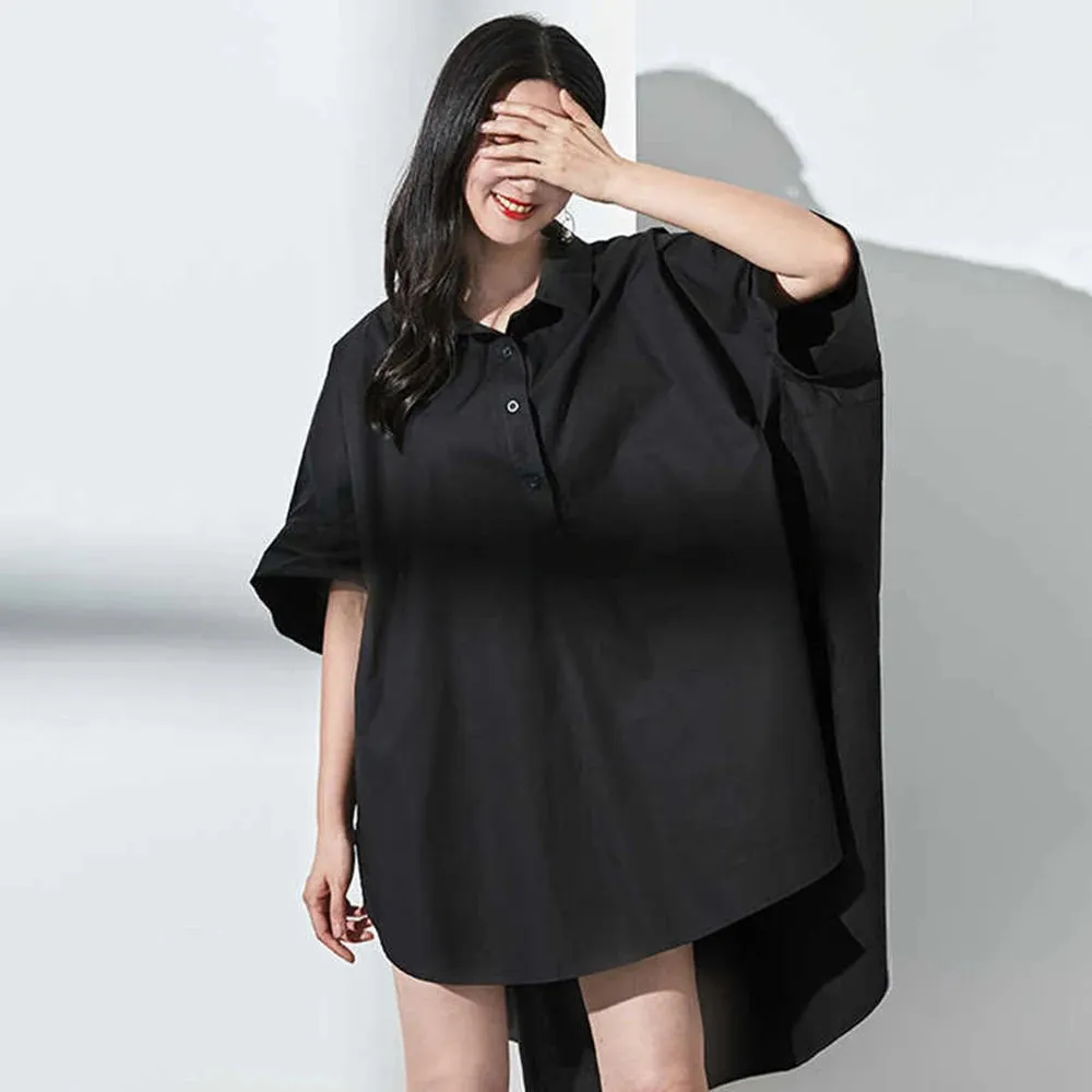Casual Shirt For Women Lapel Batwing Short Sleeve Solid Minimalist Loose Blouses Female Summer Clothing Fashion