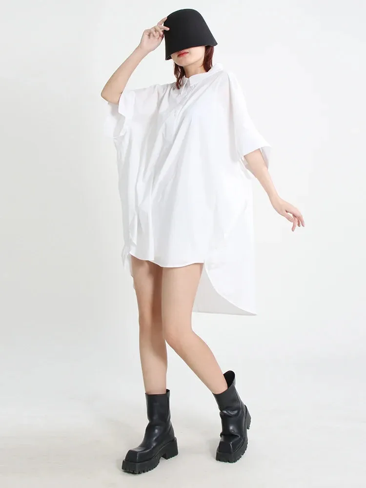 Casual Shirt For Women Lapel Batwing Short Sleeve Solid Minimalist Loose Blouses Female Summer Clothing Fashion