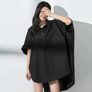 Casual Shirt For Women Lapel Batwing Short Sleeve Solid Minimalist Loose Blouses Female Summer Clothing Fashion