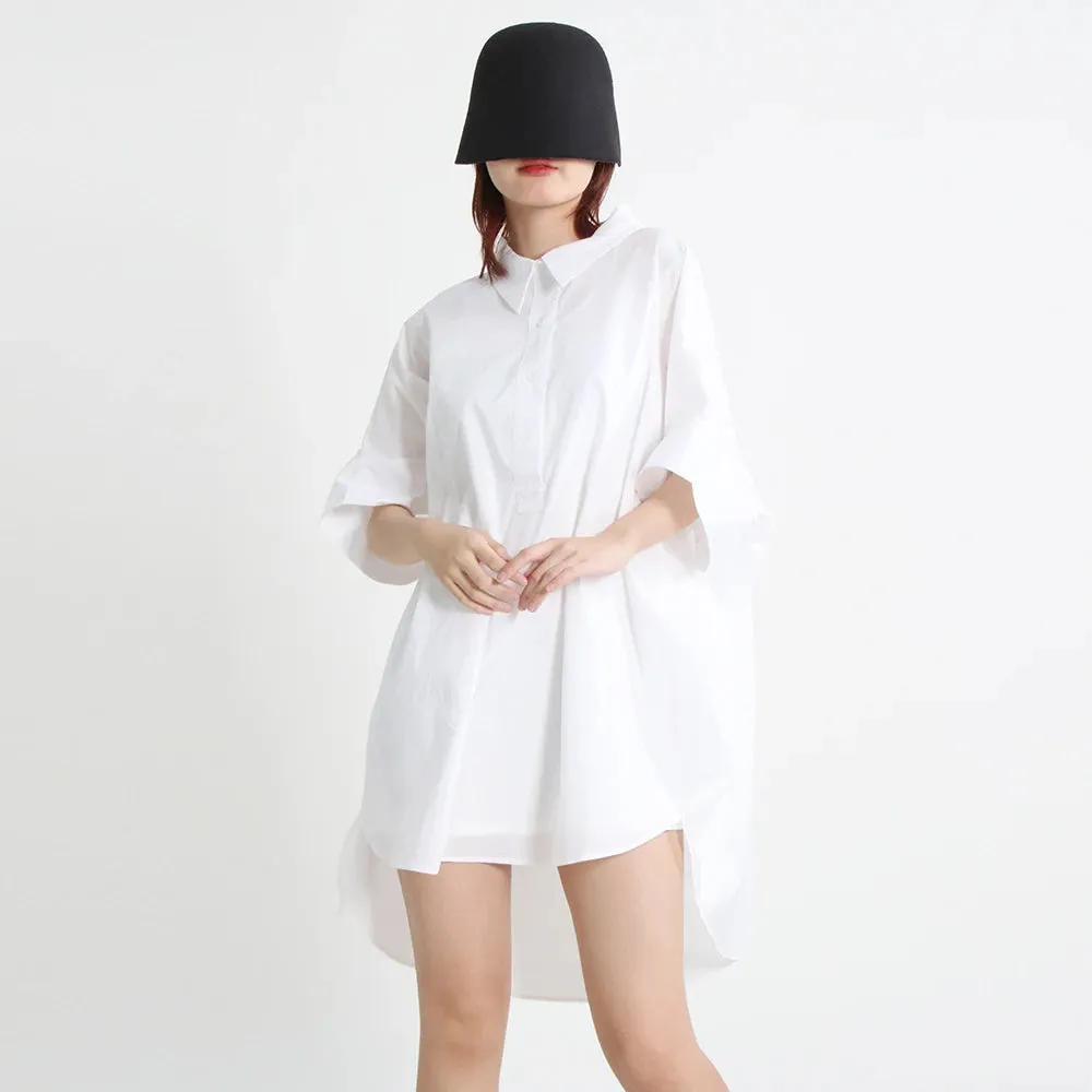 Casual Shirt For Women Lapel Batwing Short Sleeve Solid Minimalist Loose Blouses Female Summer Clothing Fashion