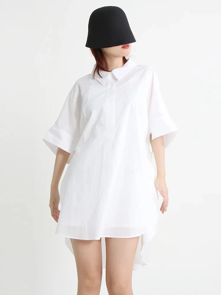 Casual Shirt For Women Lapel Batwing Short Sleeve Solid Minimalist Loose Blouses Female Summer Clothing Fashion