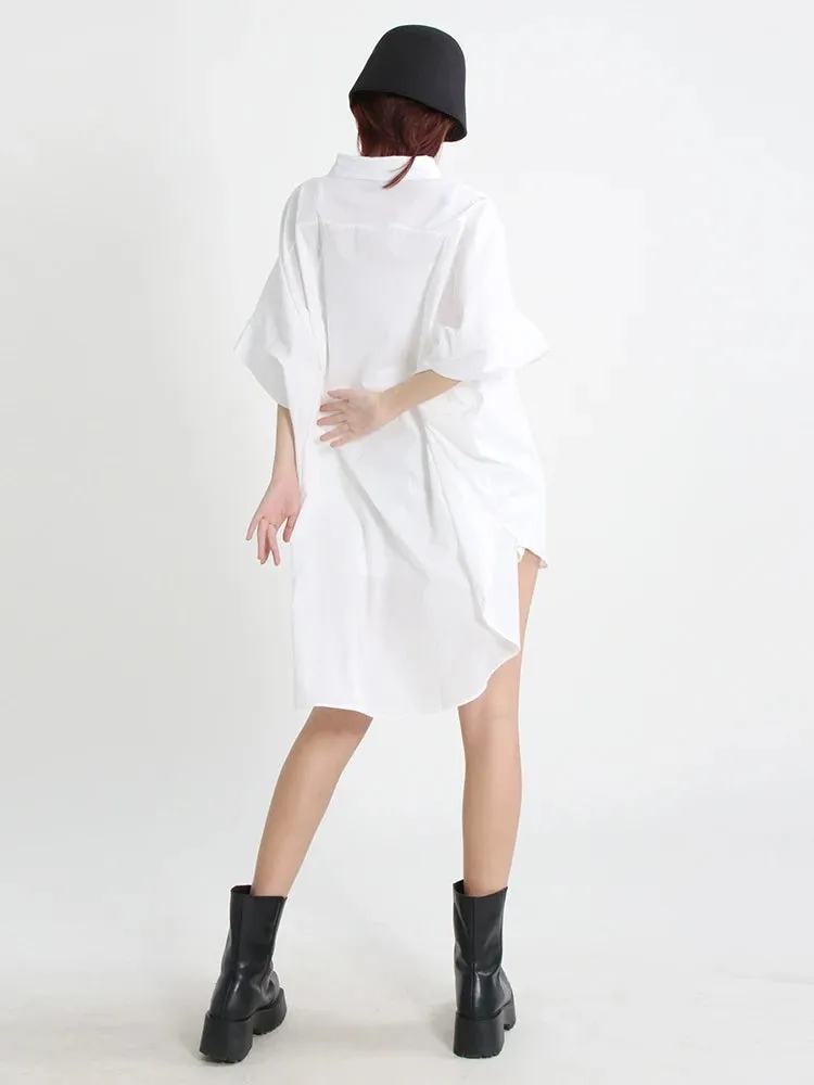 Casual Shirt For Women Lapel Batwing Short Sleeve Solid Minimalist Loose Blouses Female Summer Clothing Fashion