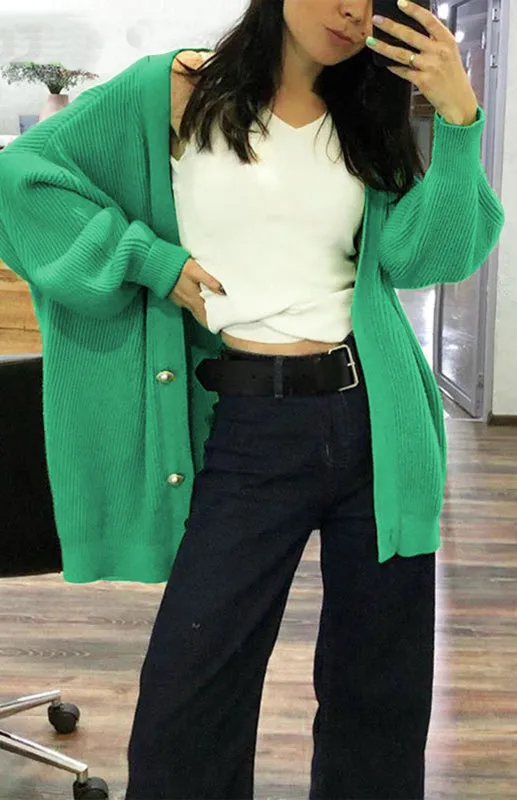 Darlene Candy Color Casual Loose Knit Button Cardigan