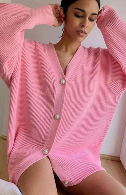 Darlene Candy Color Casual Loose Knit Button Cardigan