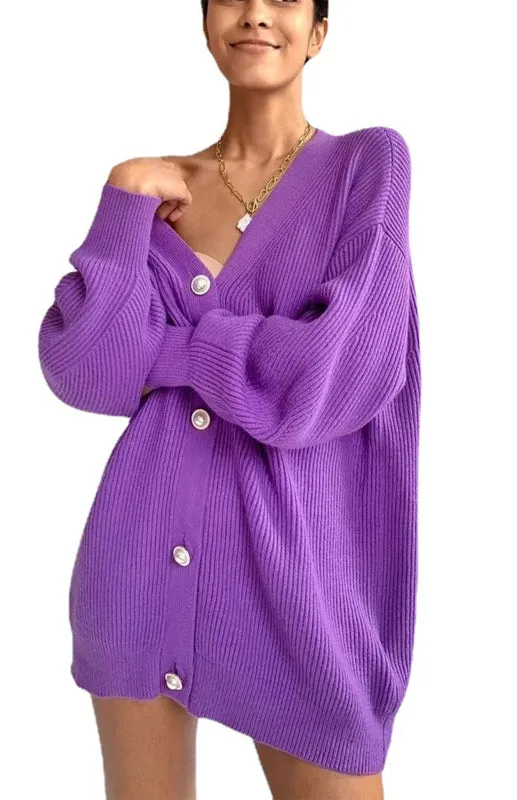 Darlene Candy Color Casual Loose Knit Button Cardigan